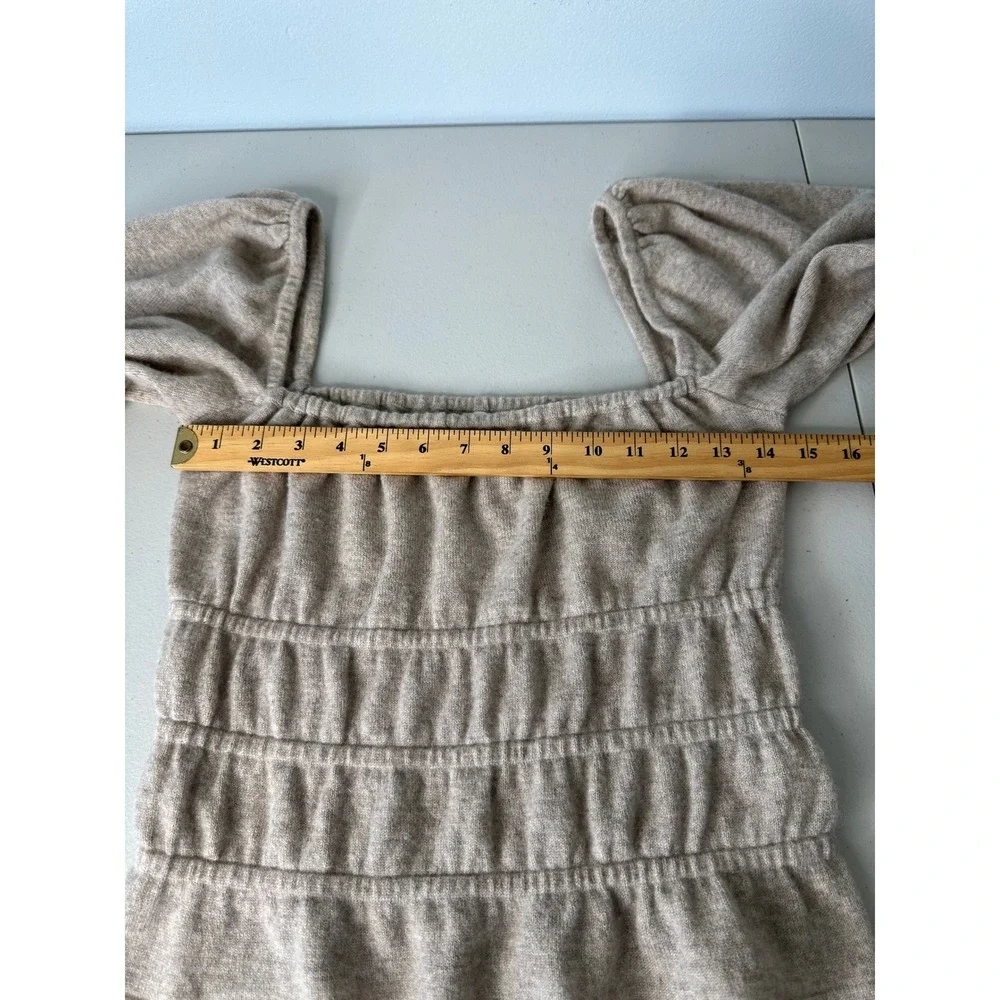 Reformation Wool Cashmere Smocked Peplum Top Size S Tan Square Neck Cropped